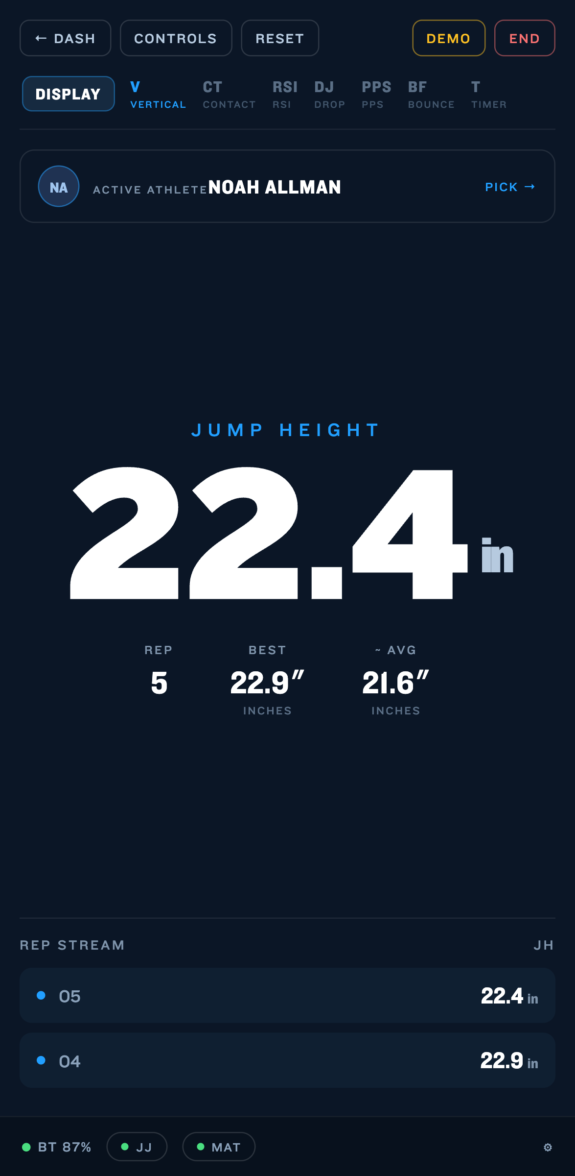 Plyomat 3.0 live jump height display on iPhone